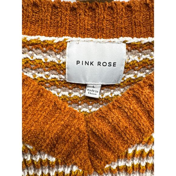 Pink Rose gold brown fuzzy knit cropped women’s sweater Large v-neck pullover - Picture 2 of 7